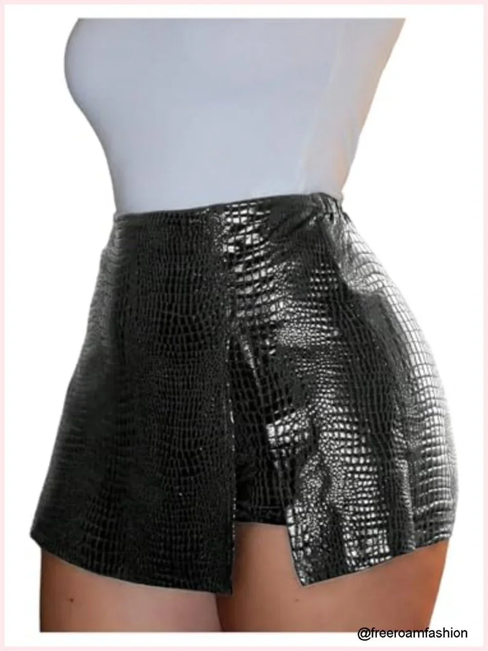 Women's PU Leather High Waisted Asymmetrical Mini Skort - Y2K Club Outfit